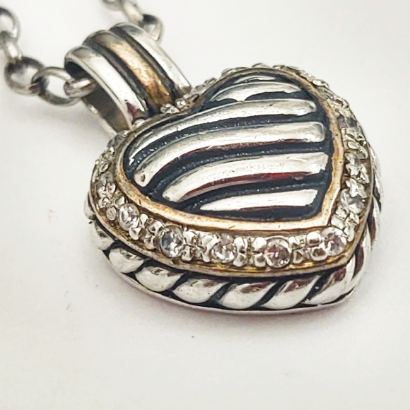 Vintage Sterling Silver, Gold and Diamond Heart Pendant Necklace - Picture 3 of 6